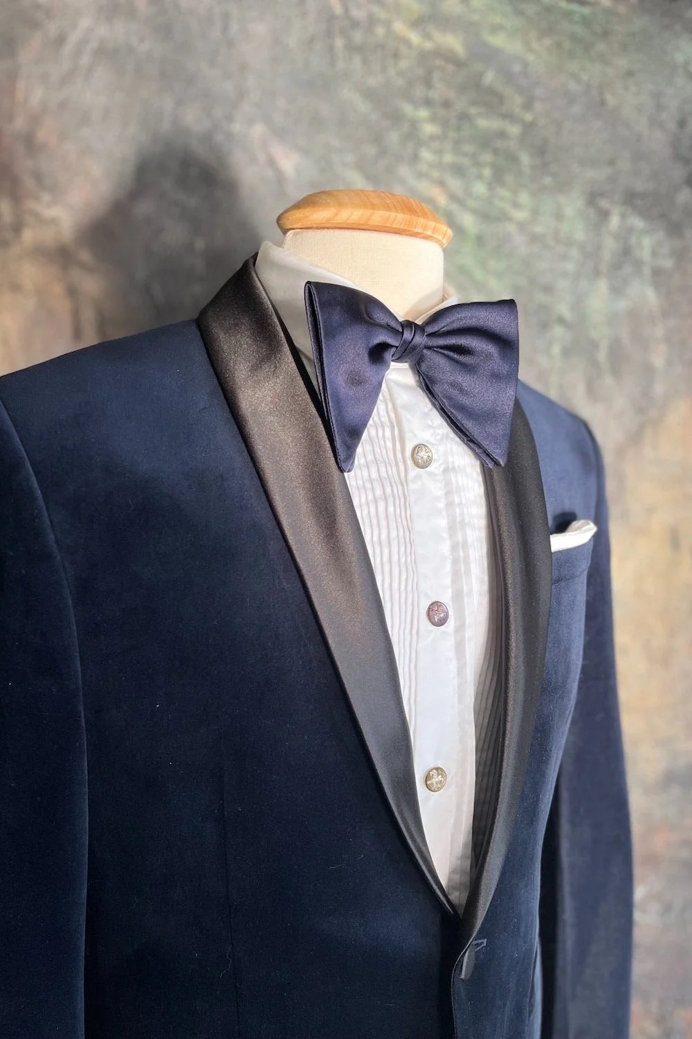 Navy Blue Silk, Large Butterfly, Bow Tie, pre-tied