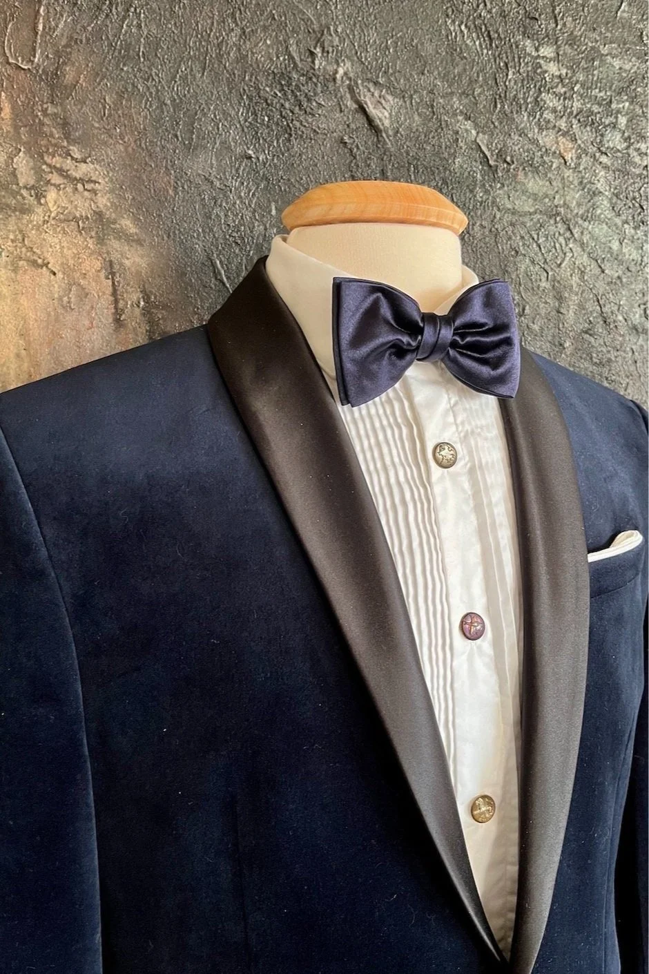 Navy Blue Silk, Classic Butterfly, Bow Tie, pre-tied