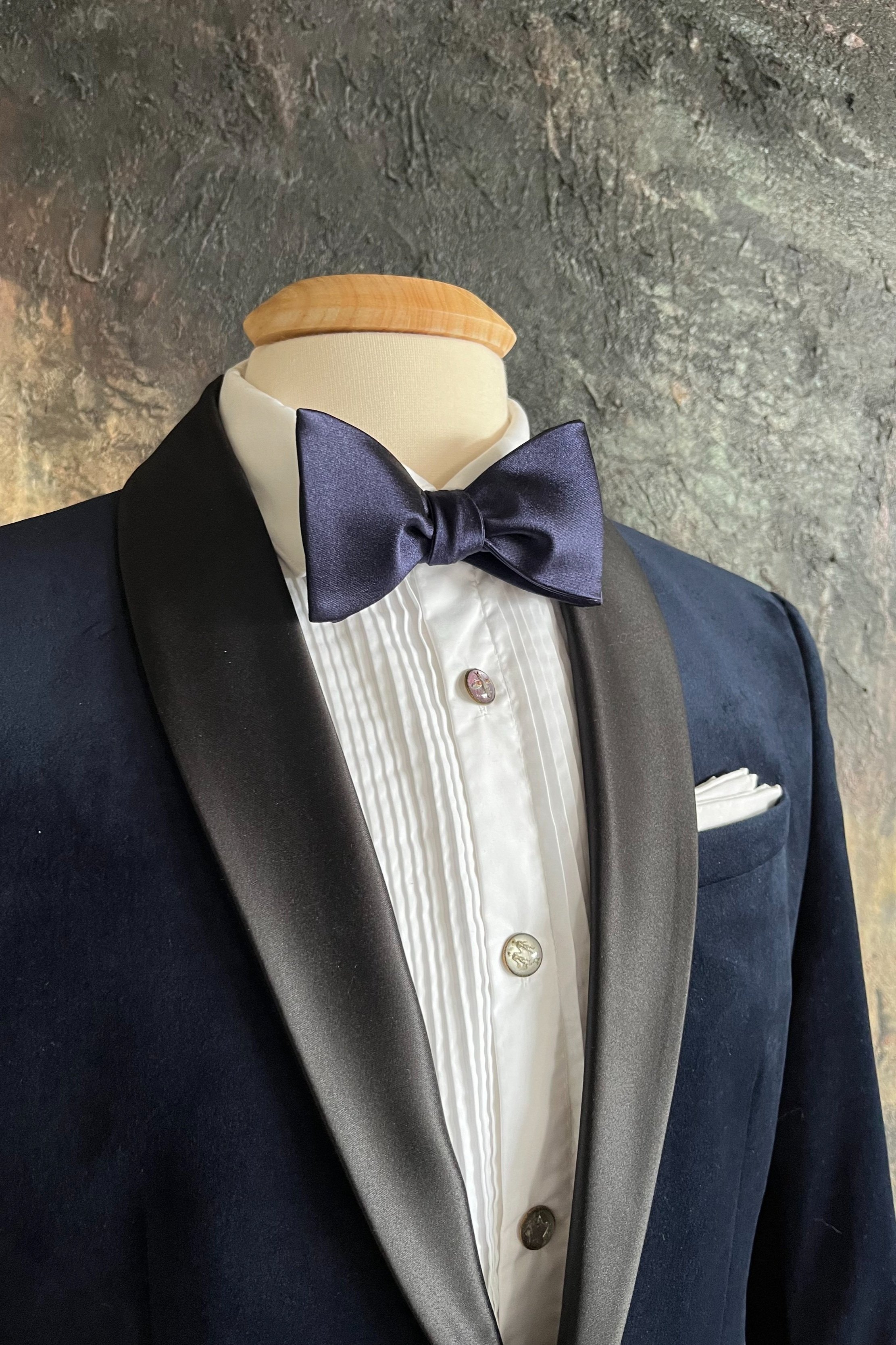 Navy blue, classic silk , butterfly bow tie, self-tied