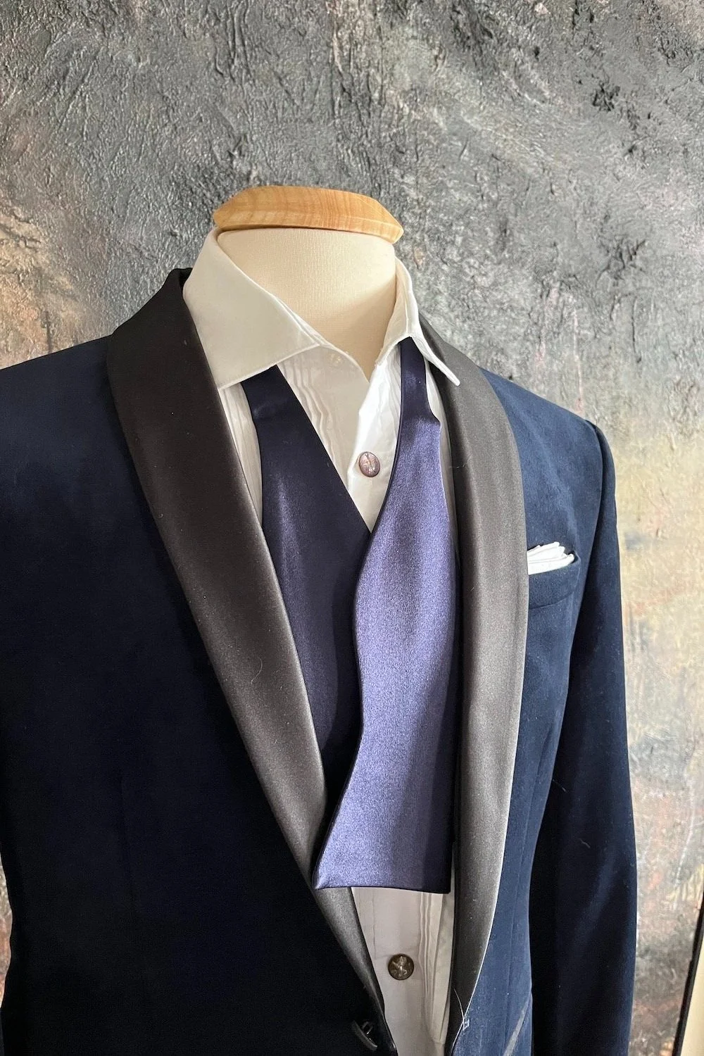 Large Navy Blue, Satin Silk, Butterfly, Bow Tie, self-tied