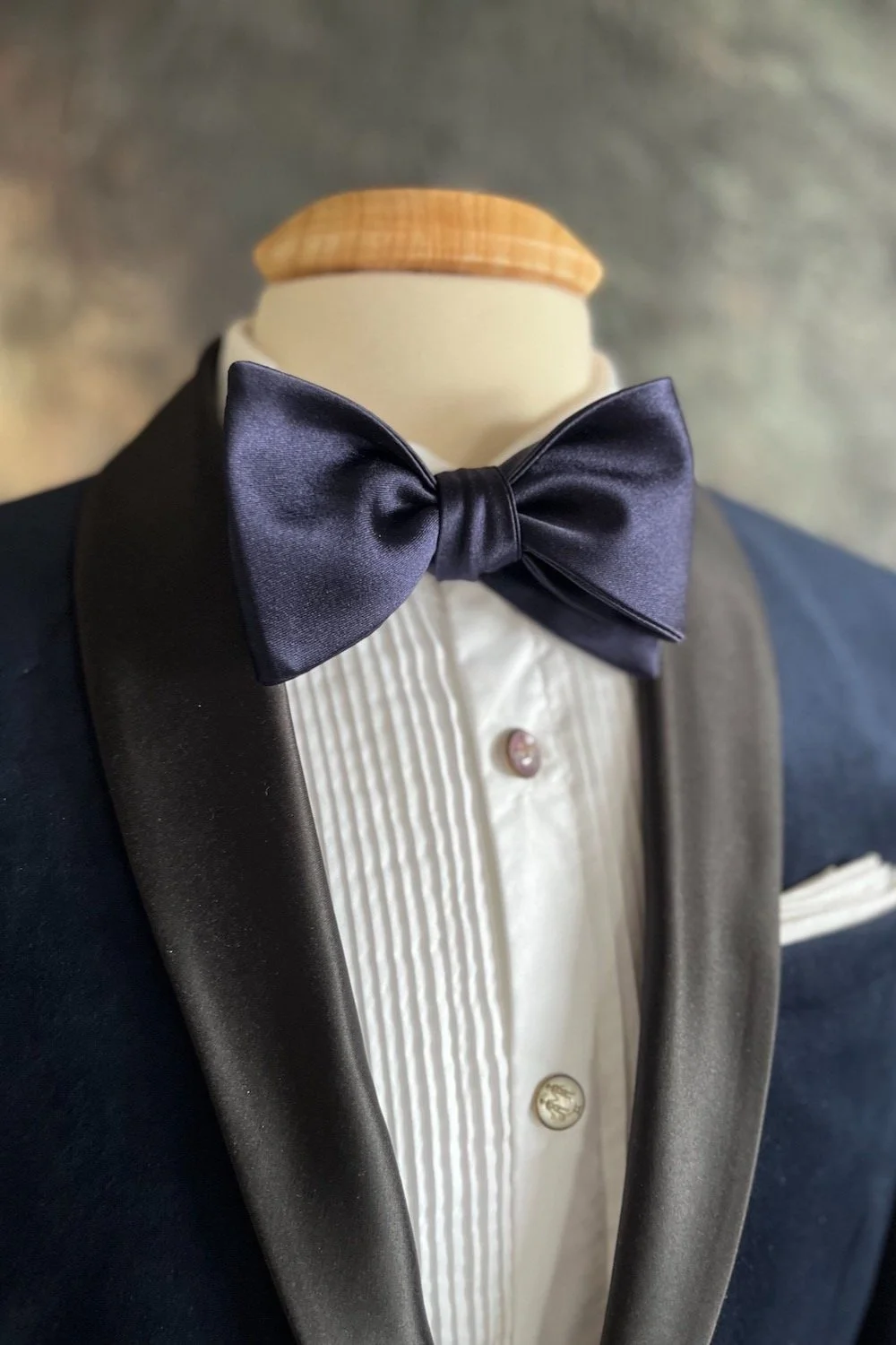 Large Navy Blue, Butterfly Bow Tie, Satin Silk, pre-tied