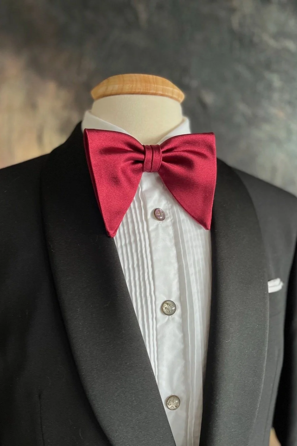 Large burgundy silk butterfly bow tie, pre-tied