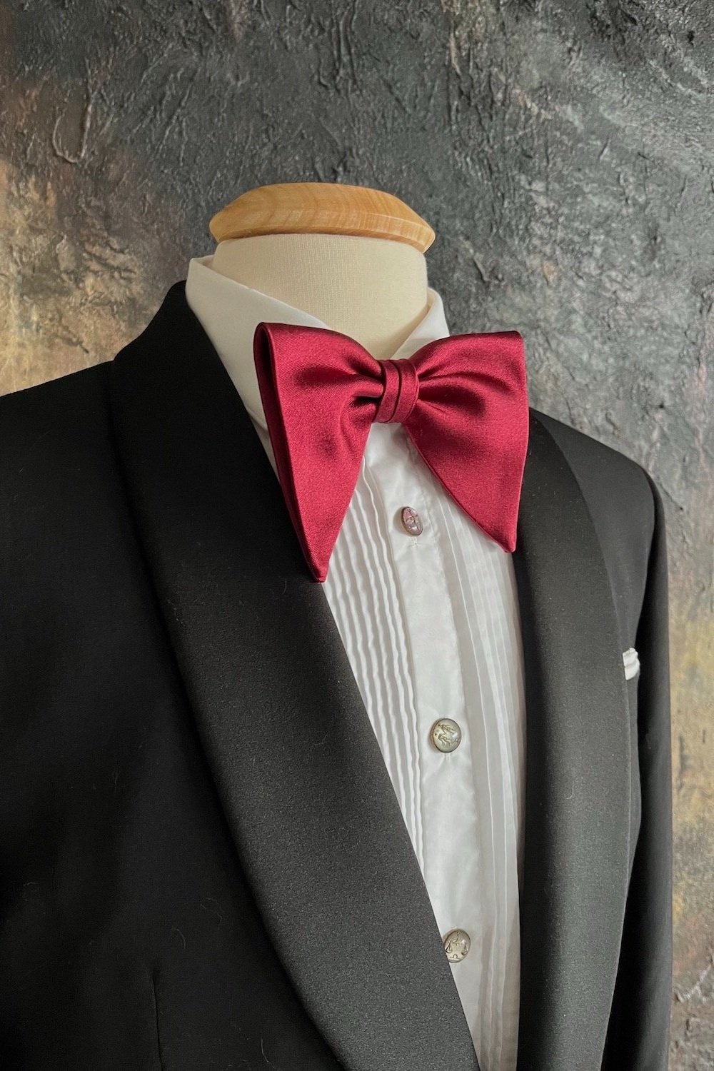 Large burgundy silk butterfly bow tie, pre-tied