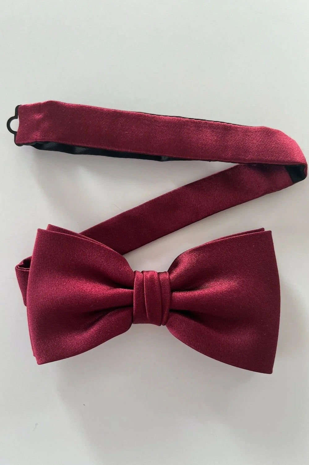 Burgundy, satin silk, butterfly, bow tie, pre-tied.
