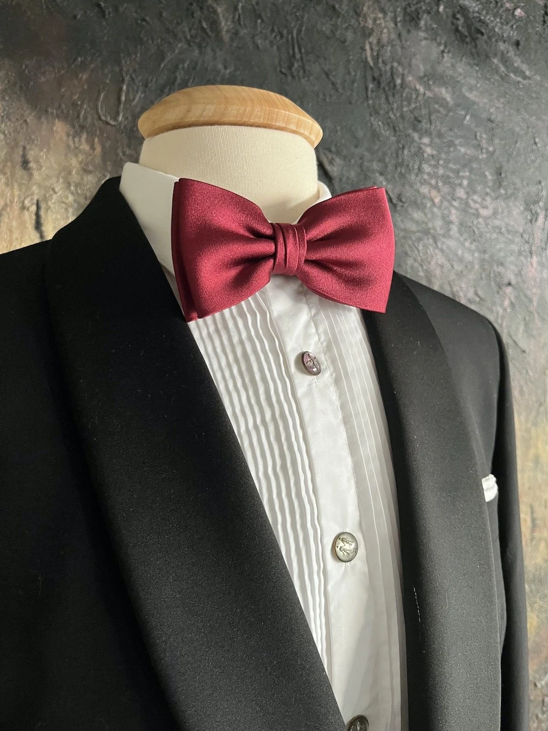 Classic Burgundy Satin Silk, Butterfly Bow Tie, pre-tied
