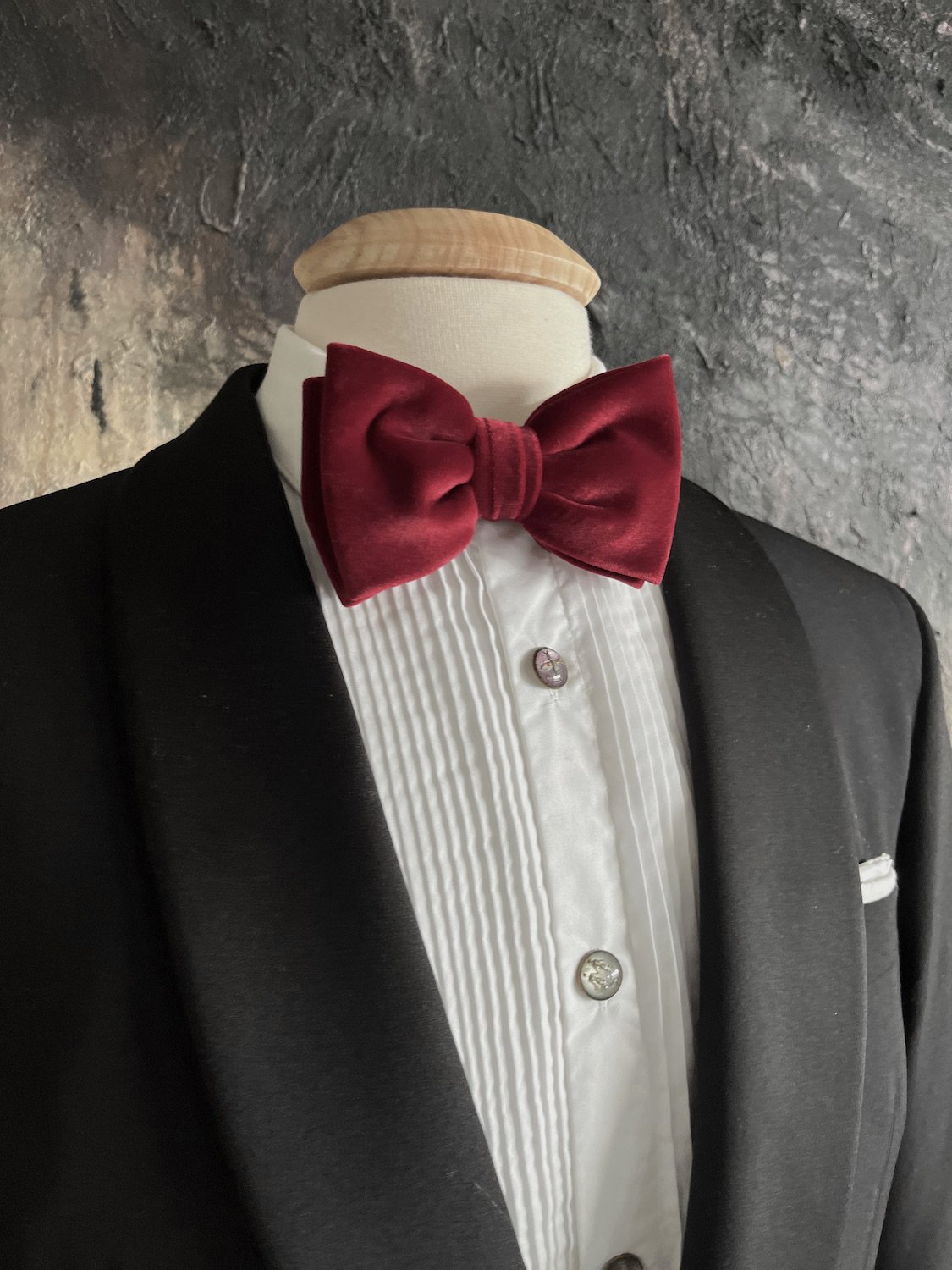 Classic Burgundy Velvet, Butterfly Bow Tie, pre-tied.