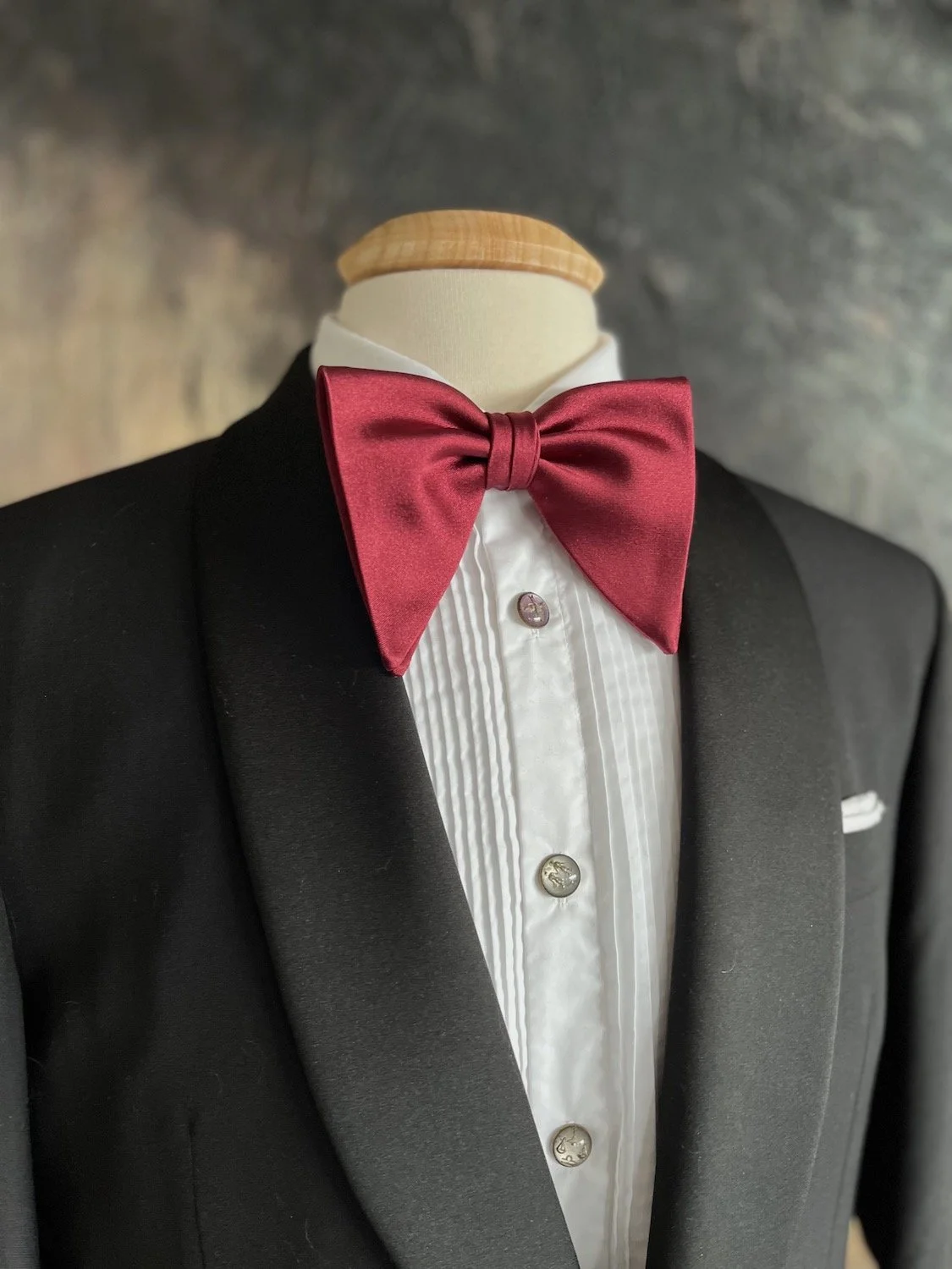 Large Burgundy Silk, Butterfly Bow Tie, pre-tied.