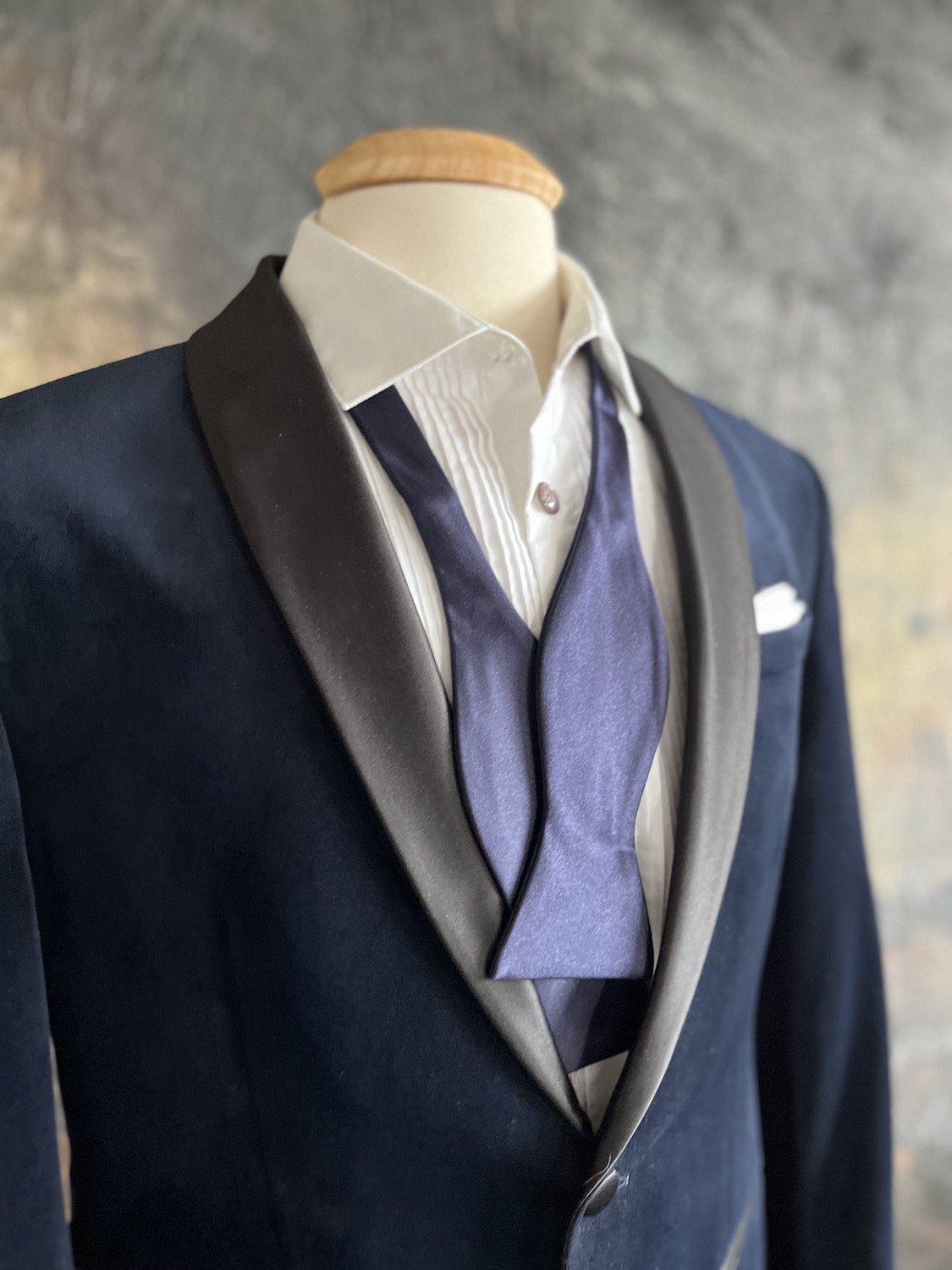 Classic Navy Blue Silk, Butterfly Bow Tie, self-tied.
