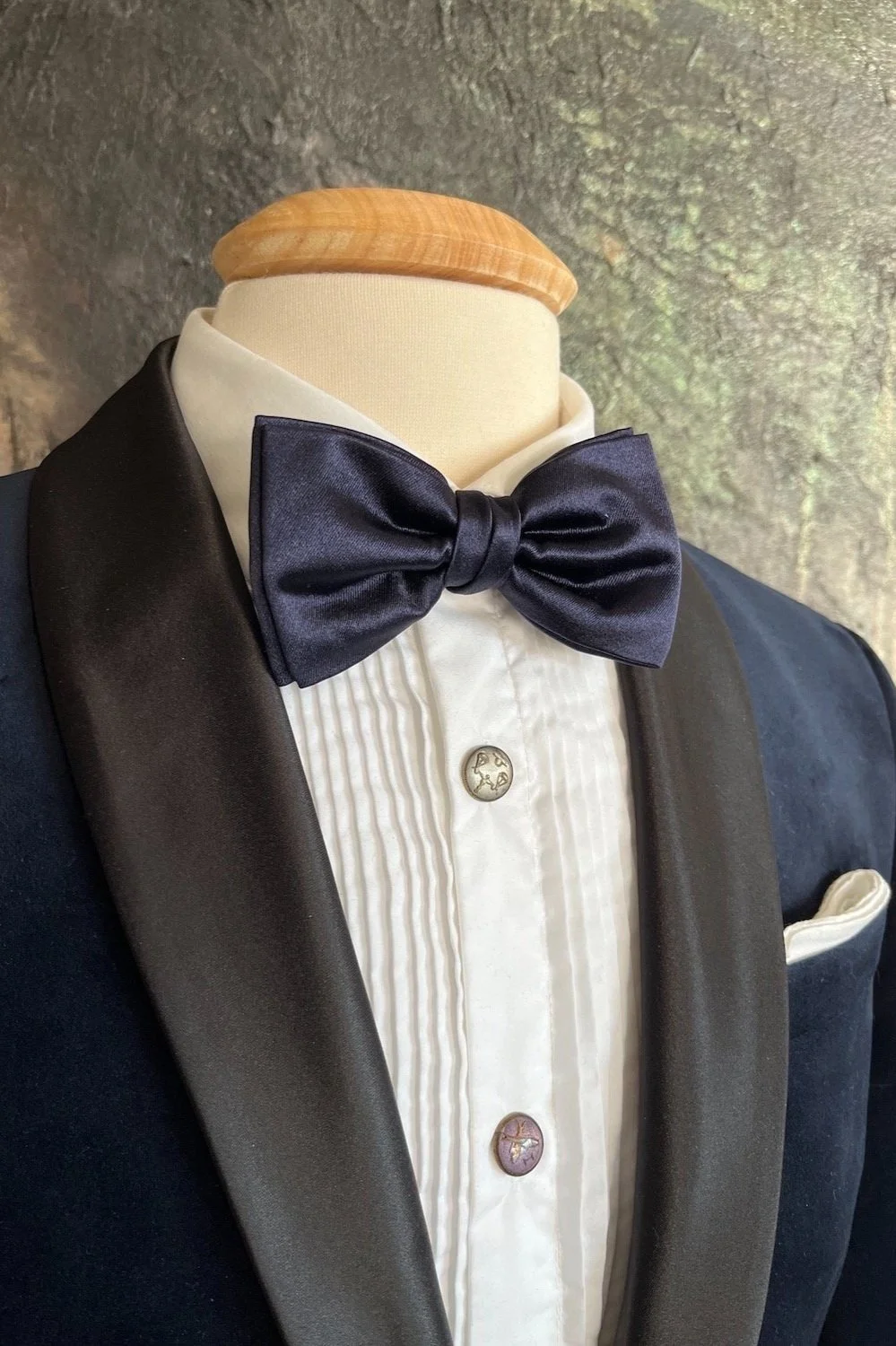 Classic Navy Blue Silk, Butterfly Bow Tie, pre-tied.