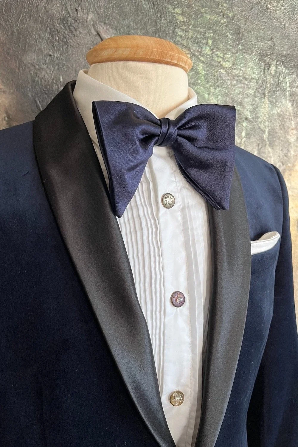 Large Navy Blue Silk, Butterfly Bow Tie, pre-tied
