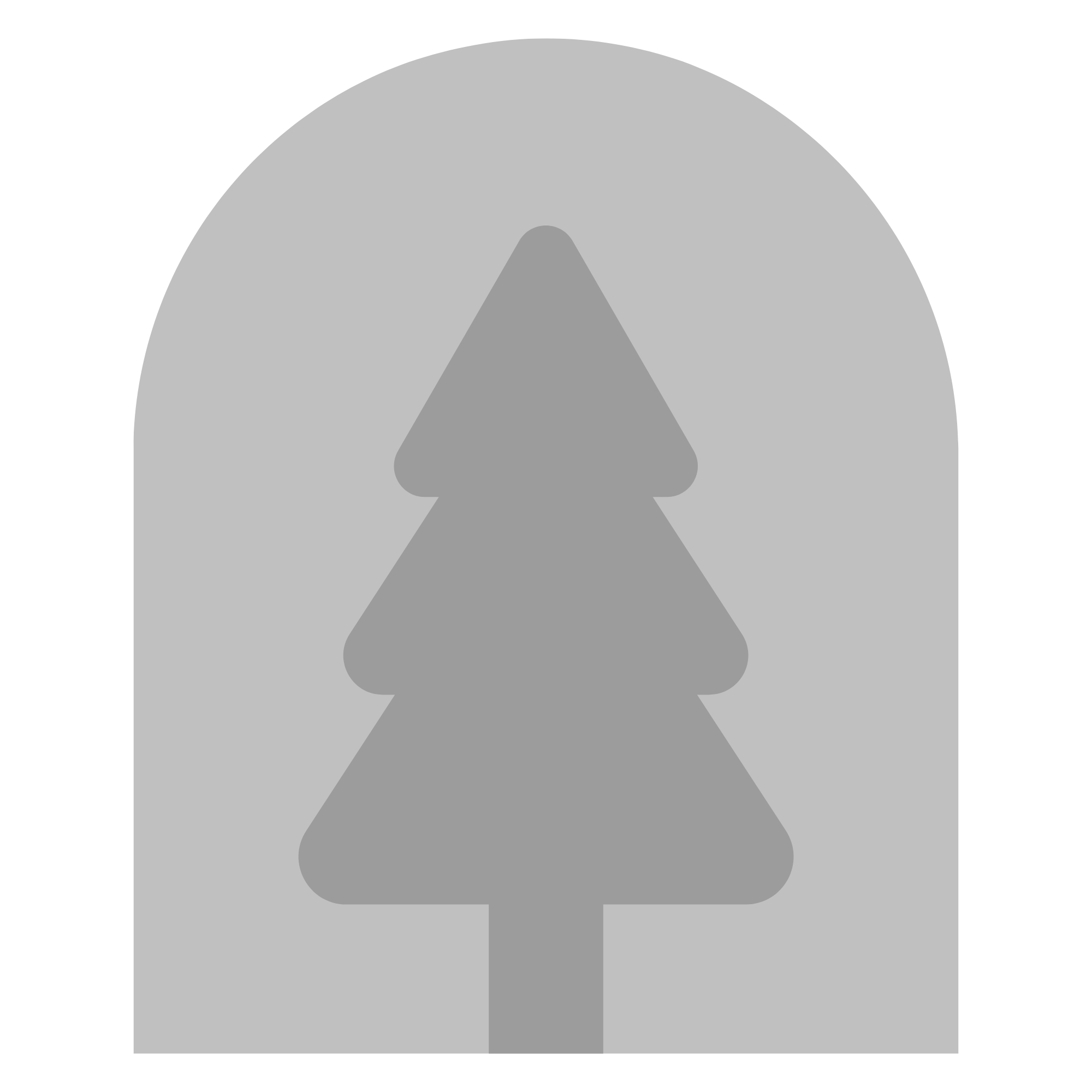 Silhouette of a pine tree within a rounded, light-colored frame.