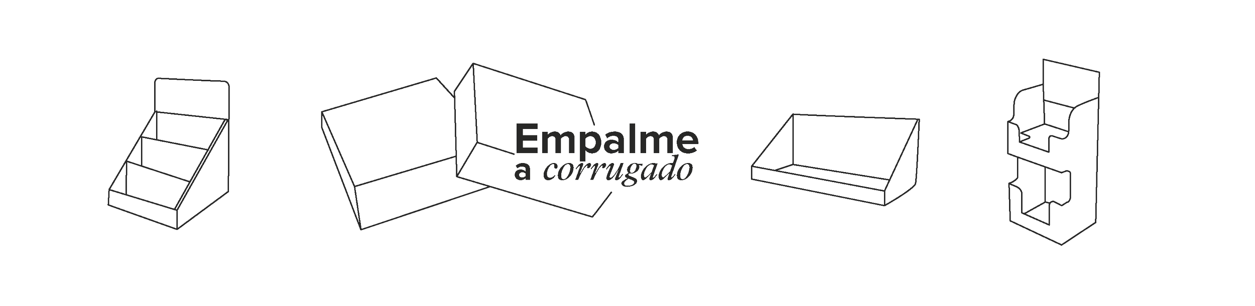 Dibujo técnico de diferentes tipos de estanterías y una caja de cartón con la instrucción 'Empalme a corrugado'