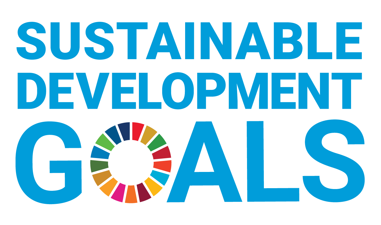 Logotipo con las palabras 'Sostenibilidad, desarrollo, objetivos' en azul y un círculo multicolor que representa los objetivos de desarrollo sostenible.