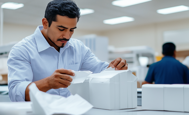 Hombre en oficina revisando documentos o papeles