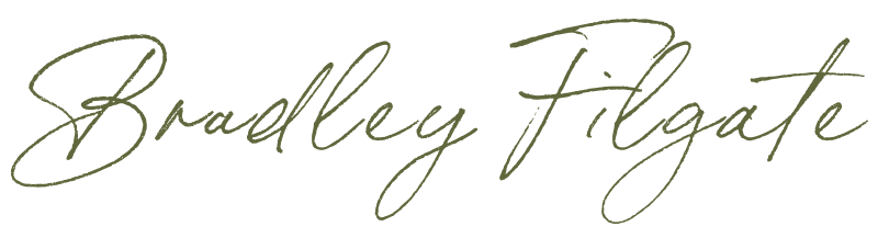 Handwritten style text reading 'Bradley Filgate' in dark green color