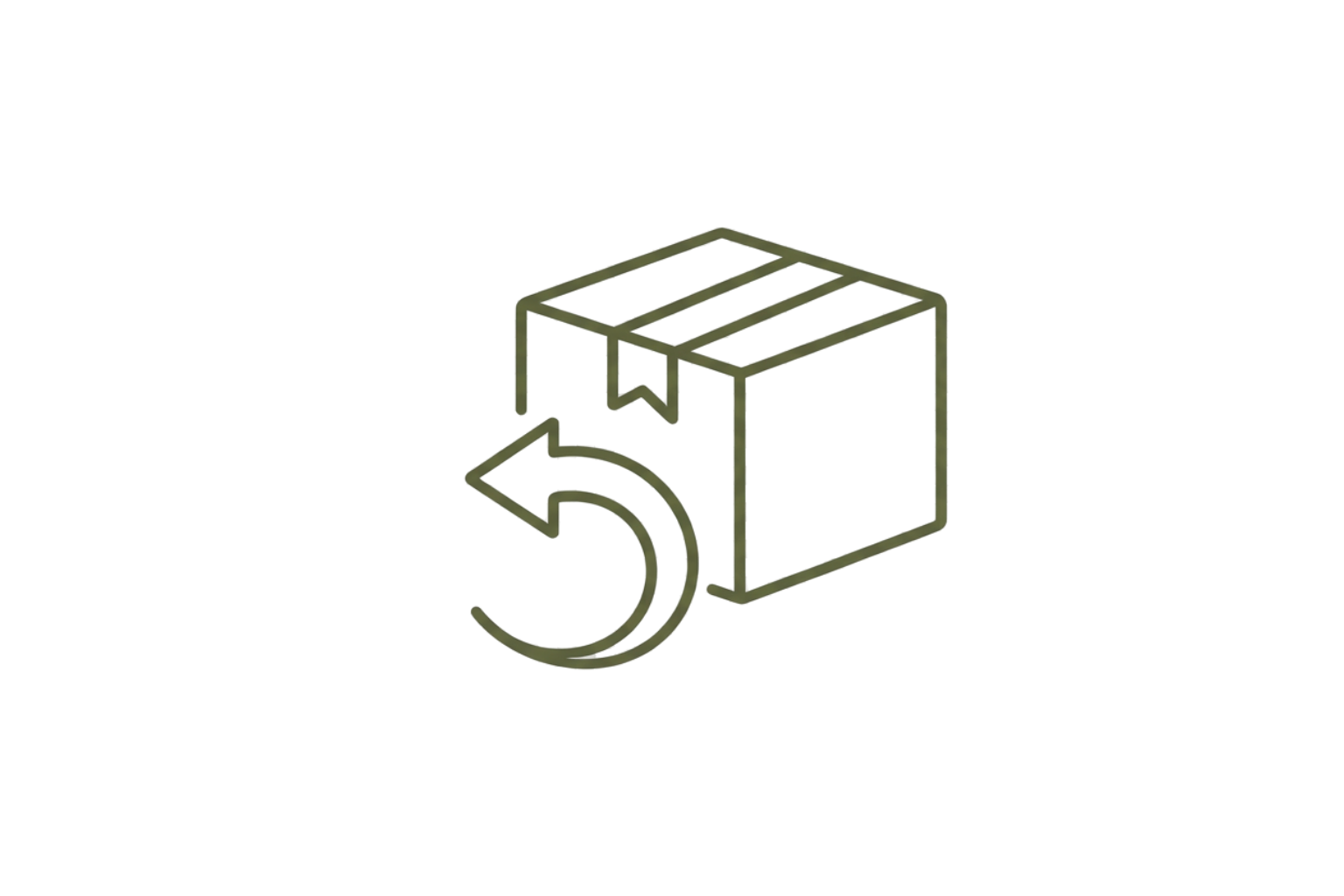 Outline of a cardboard box with a curved arrow indicating return.