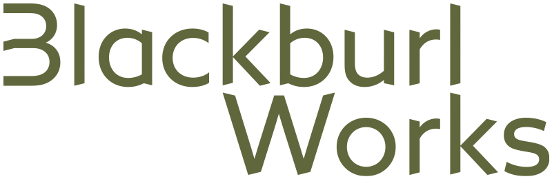 Blackburl Works logo with stylized text in green and black.