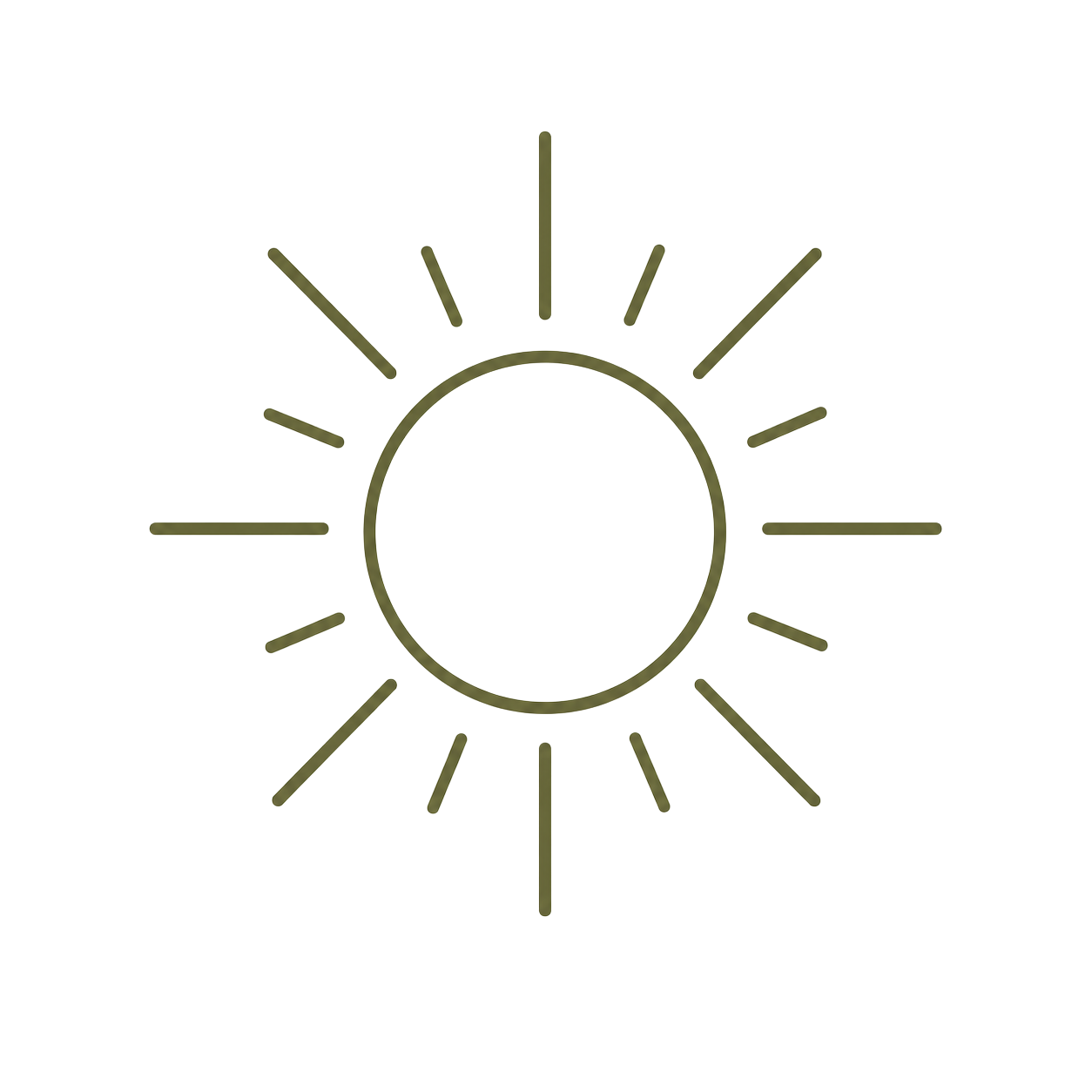 Line drawing of a sun with rays extending outward, set against a black background.