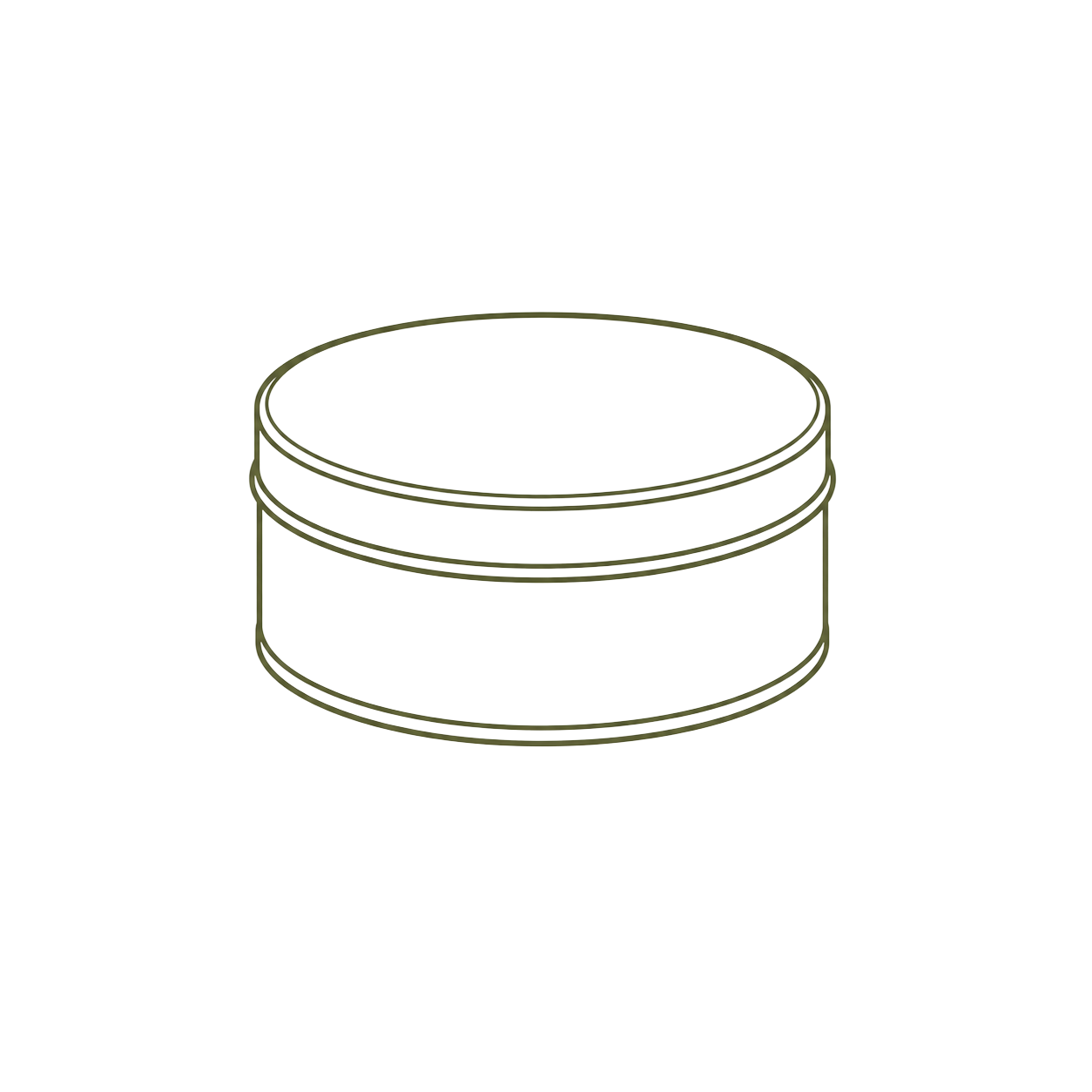 Isometric line drawing of a round container with a lid, viewed from above and to the side.
