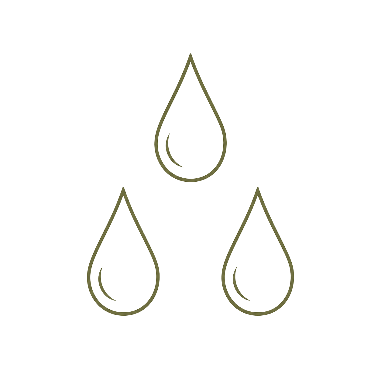 Three water droplets arranged in a triangle, with the top droplet pointing upward and the two bottom droplets pointing downward.
