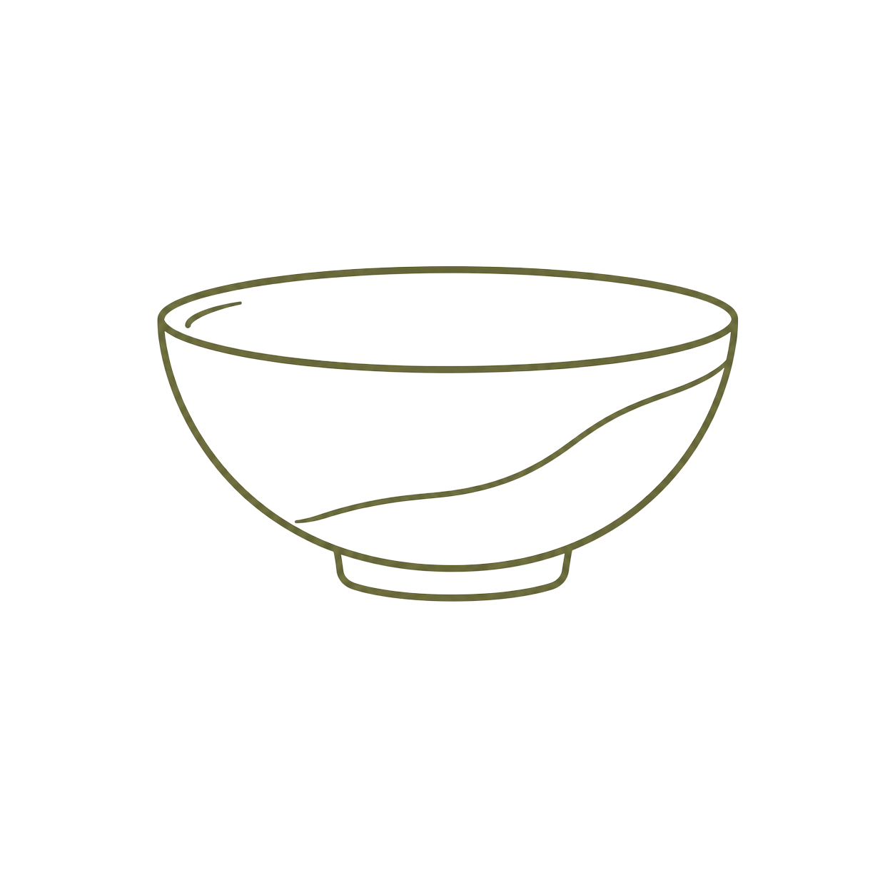 Drawing of a ceramic bowl with a simple, curved design.