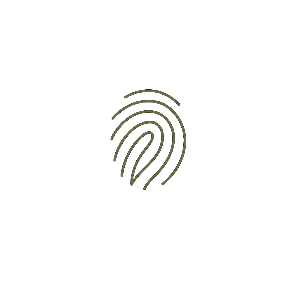 Icon of a fingerprint with a shield in the background, symbolizing fingerprint security or biometric authentication.