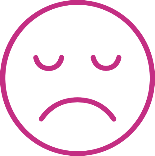 Sad emoticon face with closed eyes and a frown outline.