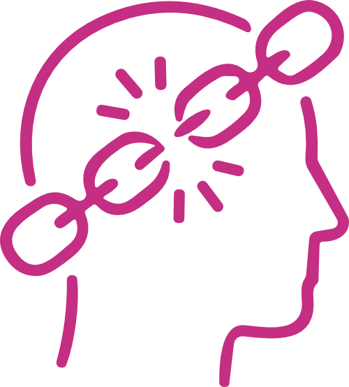 Outline of a human head in profile with a chain in the mind area, representing mental health or brain connectivity.