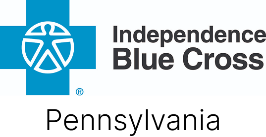 The Independence Blue Cross logo featuring a blue cross with a globe-like symbol and the company name.