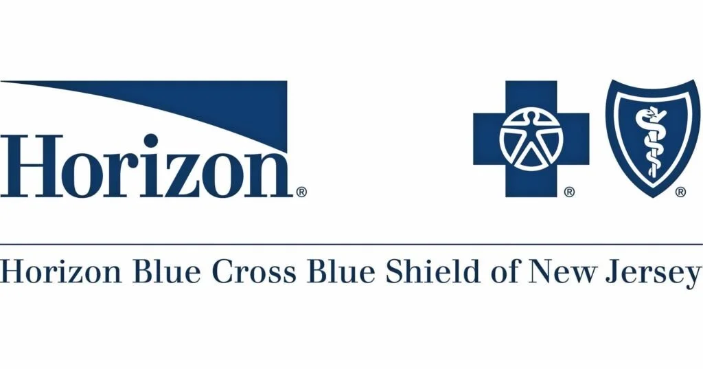 Horizon Blue Cross Blue Shield of New Jersey logo with a blue horizon line, and symbols of medical and health services.