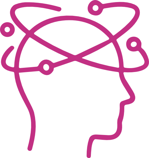 Outline of a human head with interconnected nodes and lines representing a neural network or brain activity.