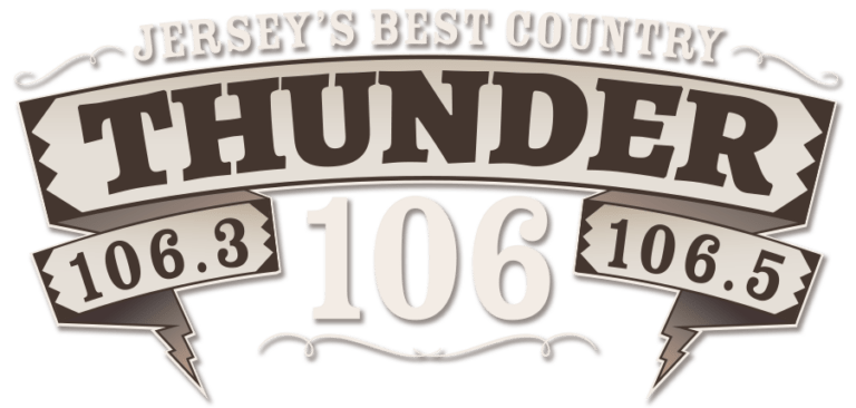 Jersey's Best Country Thunder logo featuring station frequencies 106.3 and 106.5.