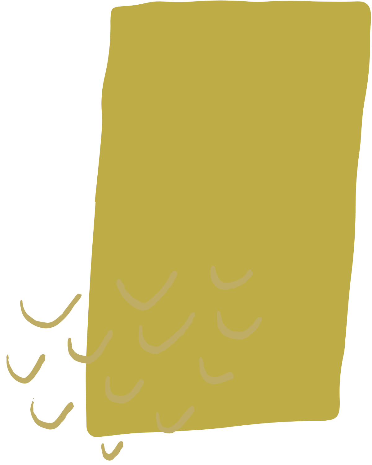 A cartoon illustration of a yellowish sponge with a simple smiling face and small curved lines indicating texture.