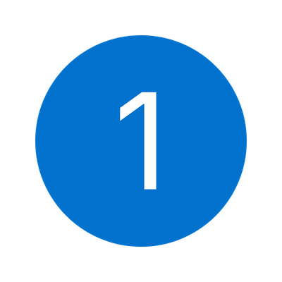 Blue circular badge with a white number one in the center.