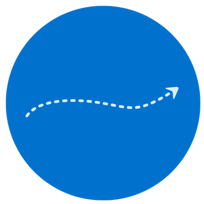 A white dashed line with an arrowhead on a curved path pointing to the upper right, inside a blue circle.