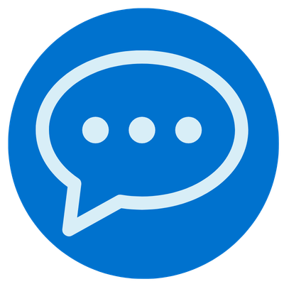Blue speech bubble icon with three dots inside