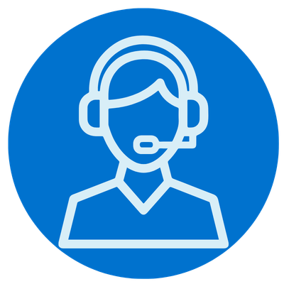 Icon of a customer support representative wearing a headset.