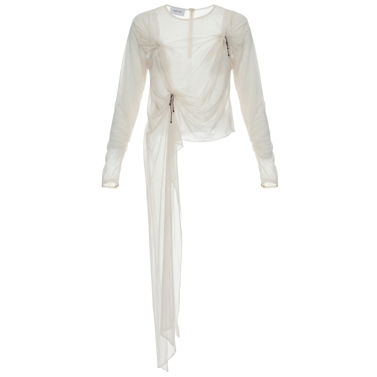 Mesh Draped Beaded Top - Ivory