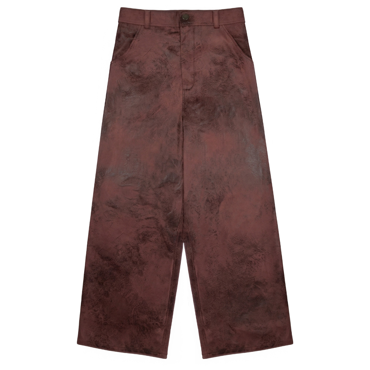 Distressed Faux Leather Pants - Brick