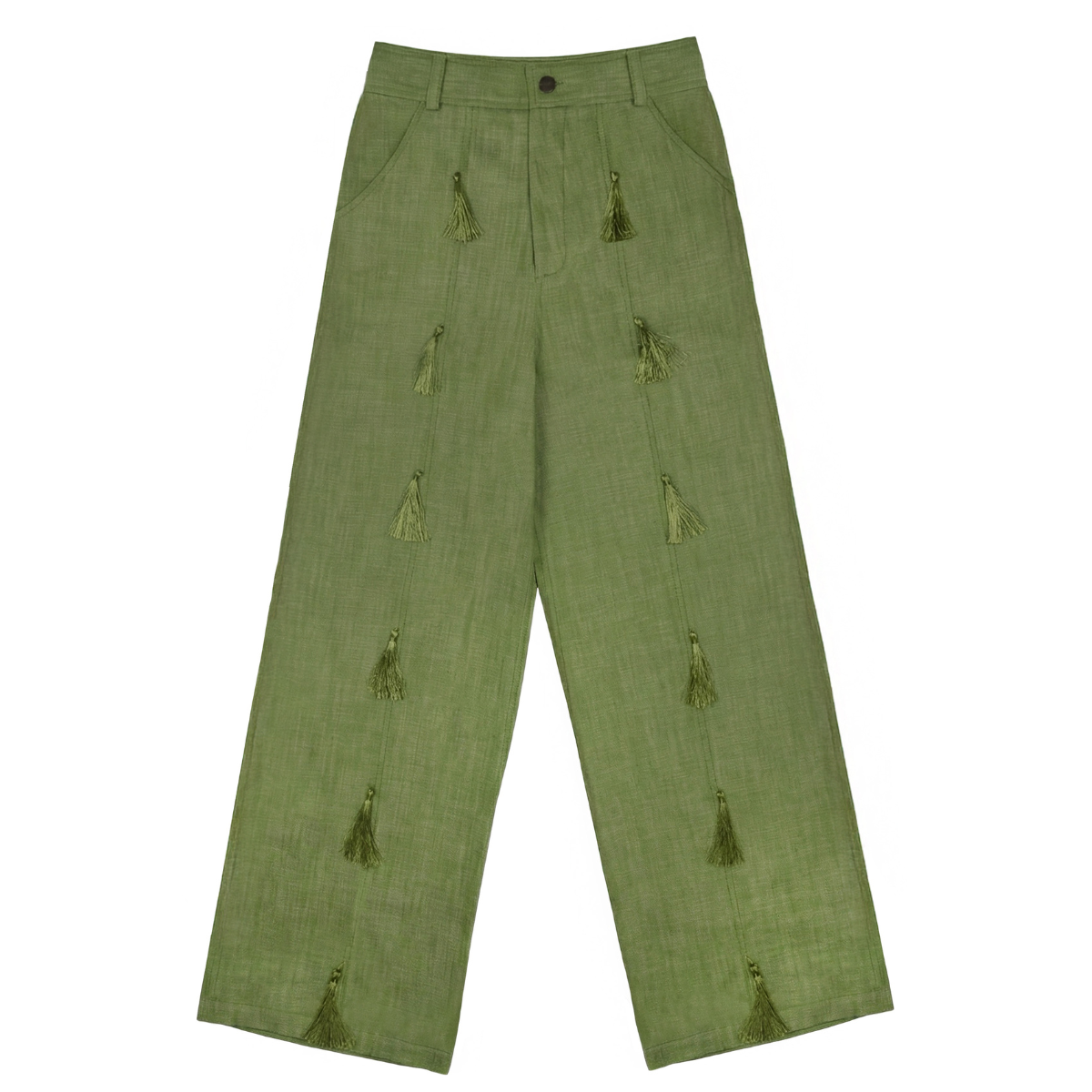 Tassel Denim Pants - Olive