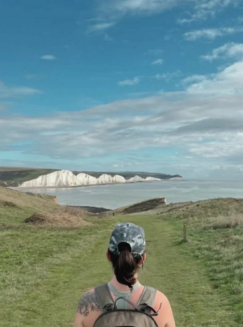 Aurélie Claire, nutritional therapist, walking at Seven Sisters cliffs, West Sussex