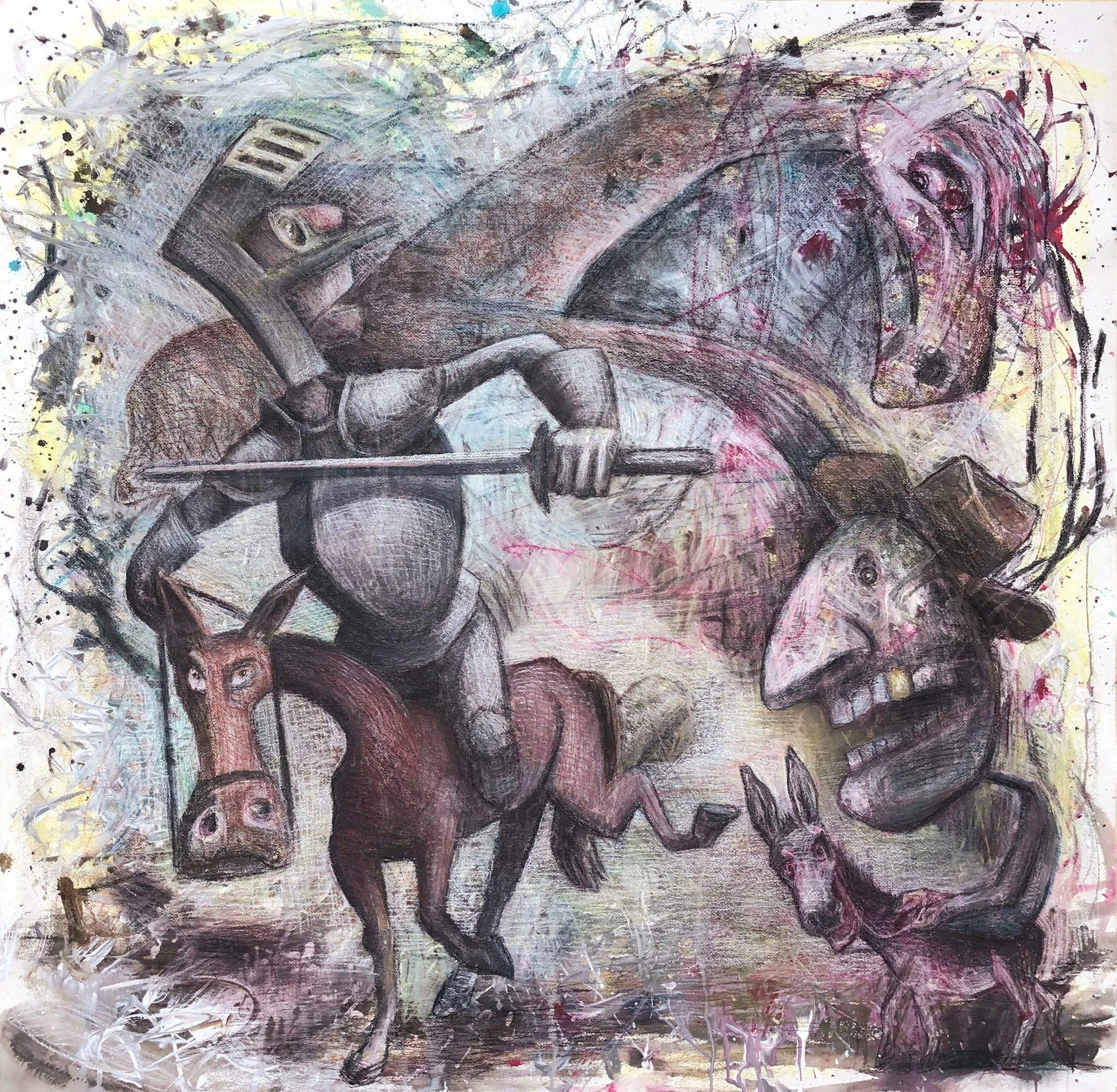 SOLD "Destiny Guides Our Fortunes" 2019 44" x 44.5" Mixed media on paper