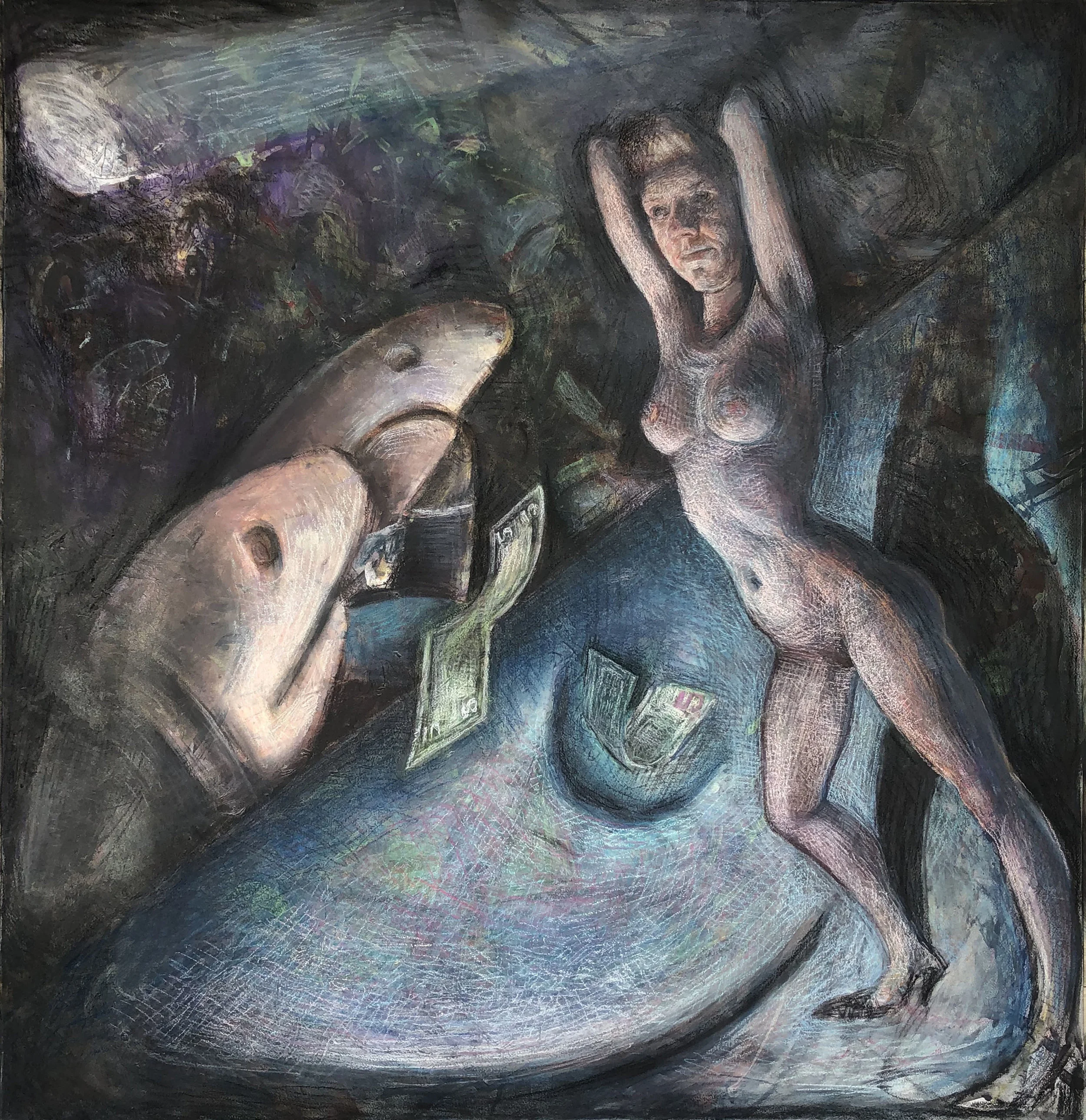 "Night Club" 2019 Mixed media on paper 43" x 44"