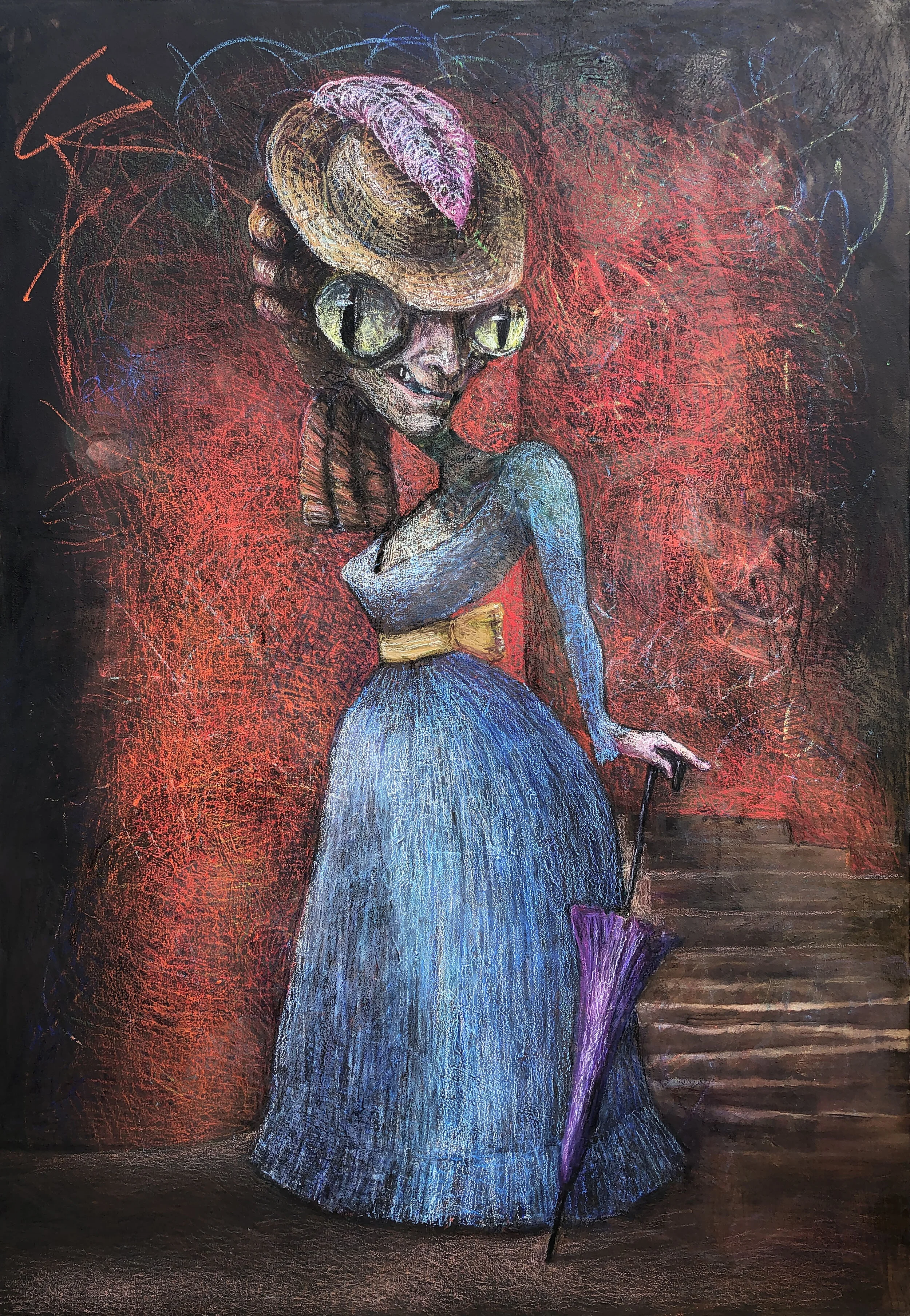 SOLD "Nineteenth-Century Belle" 2021 40" x60" Oil paint, oil sticks on textured ground on canvas