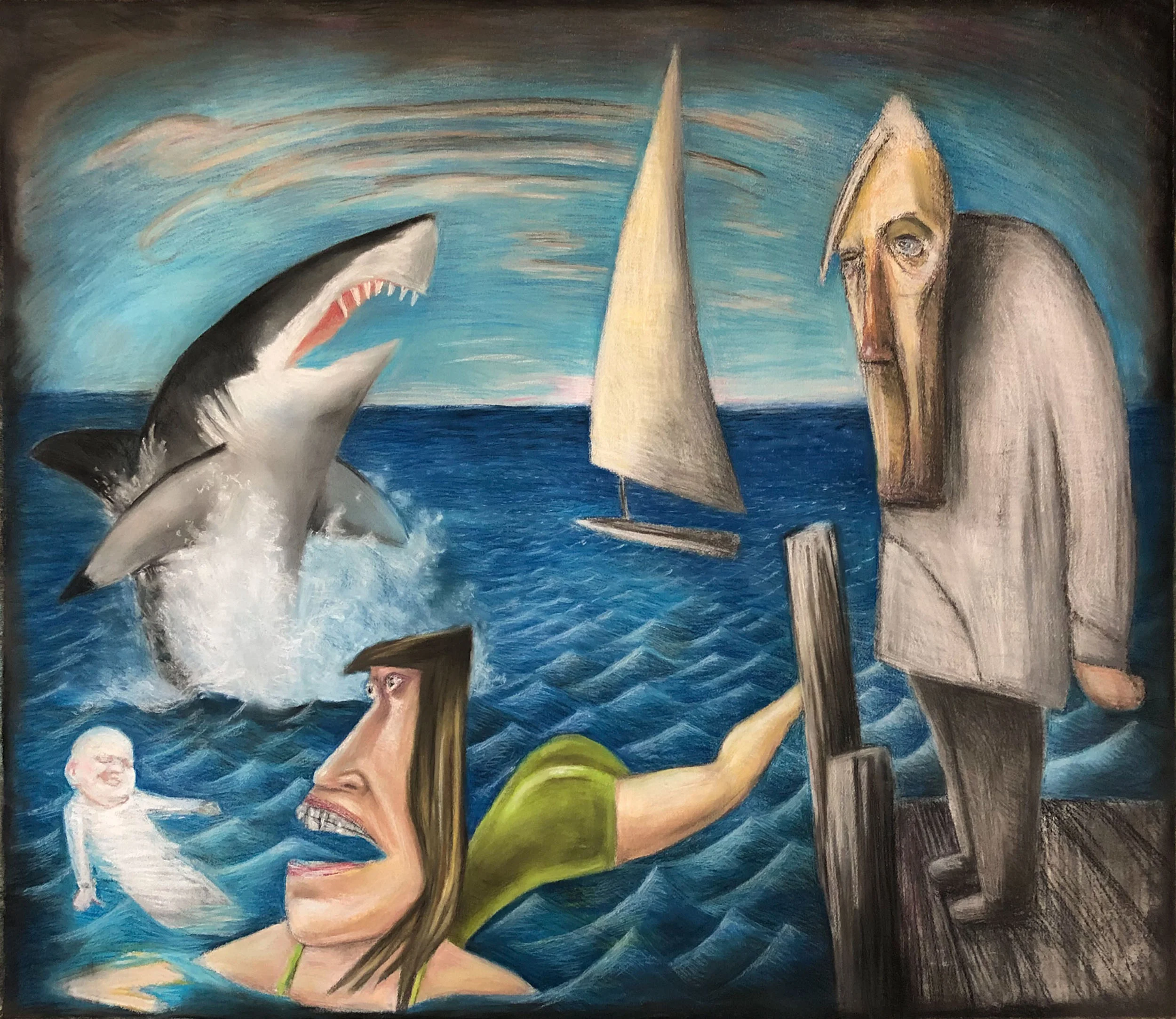 "Vicious Cycle" 2019 38" x 42" Mixed media on paper