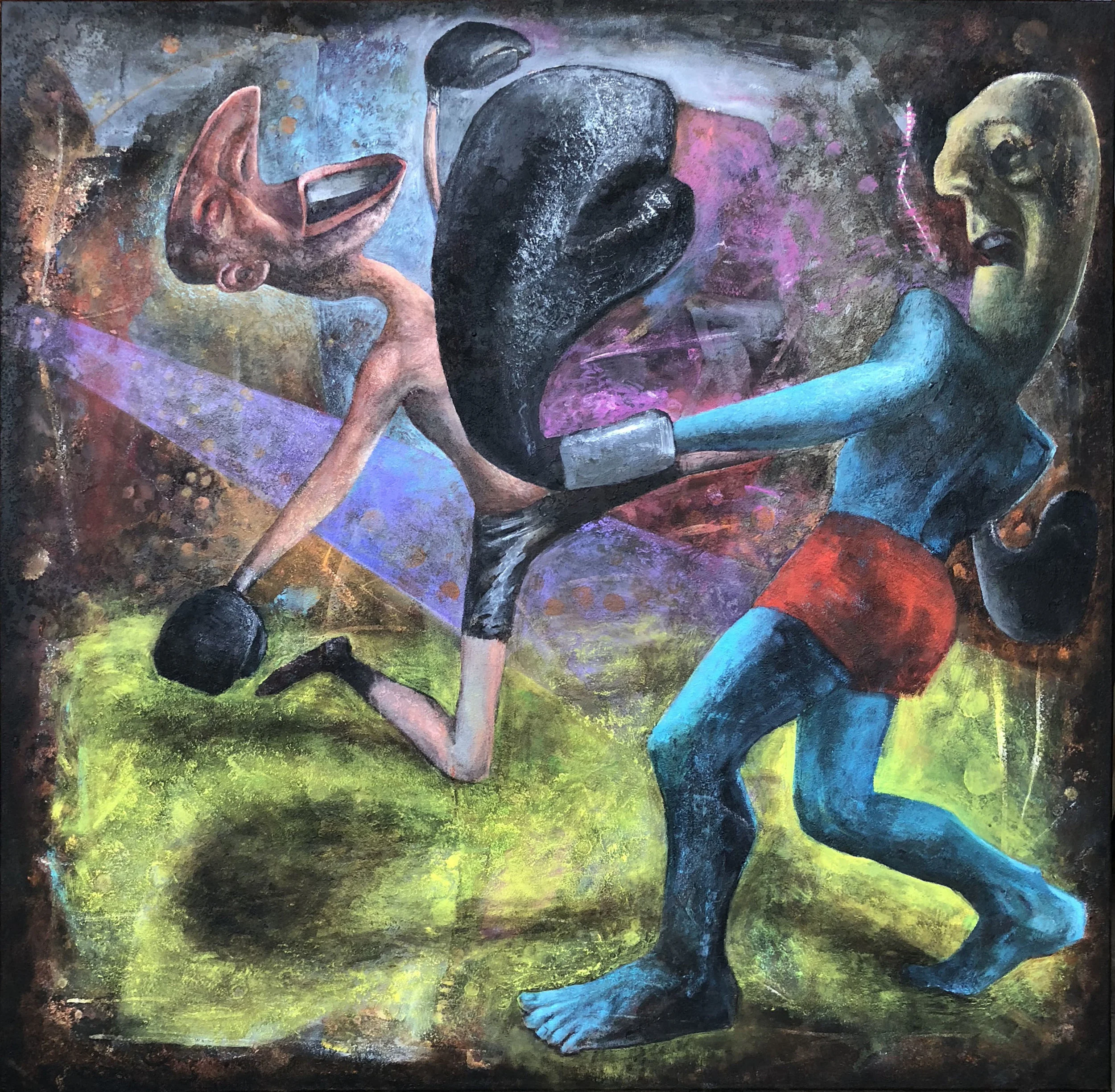 "The Fight" 2018 40" x 40" Acrylic on textured stretched canvas