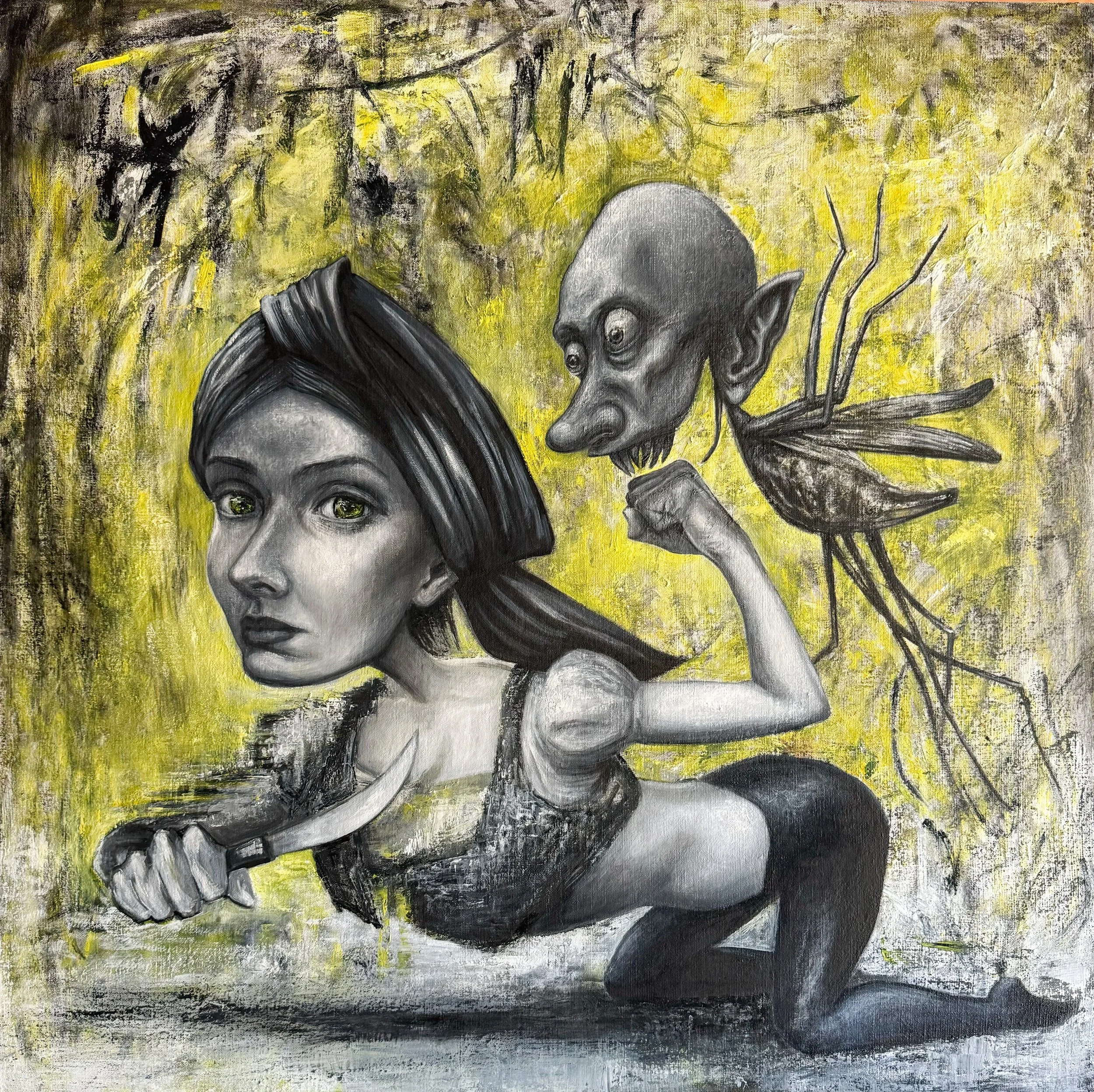 "Genie and Mosquito" 40" x 40" 2024 Oil on Linen