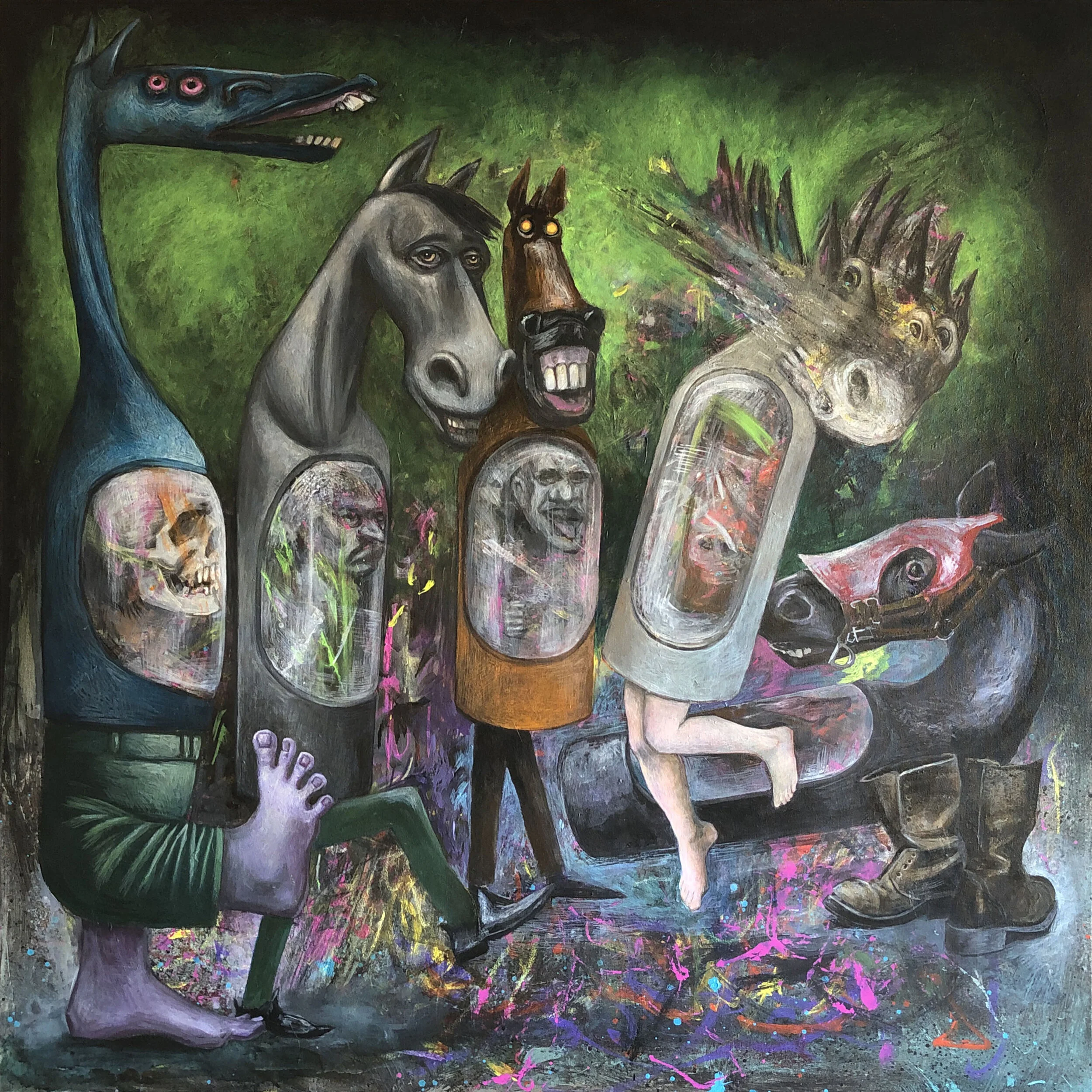 "Horsemen of the Apocalypse" 2021 48" x 48" Acrylic paint on stretched canvas