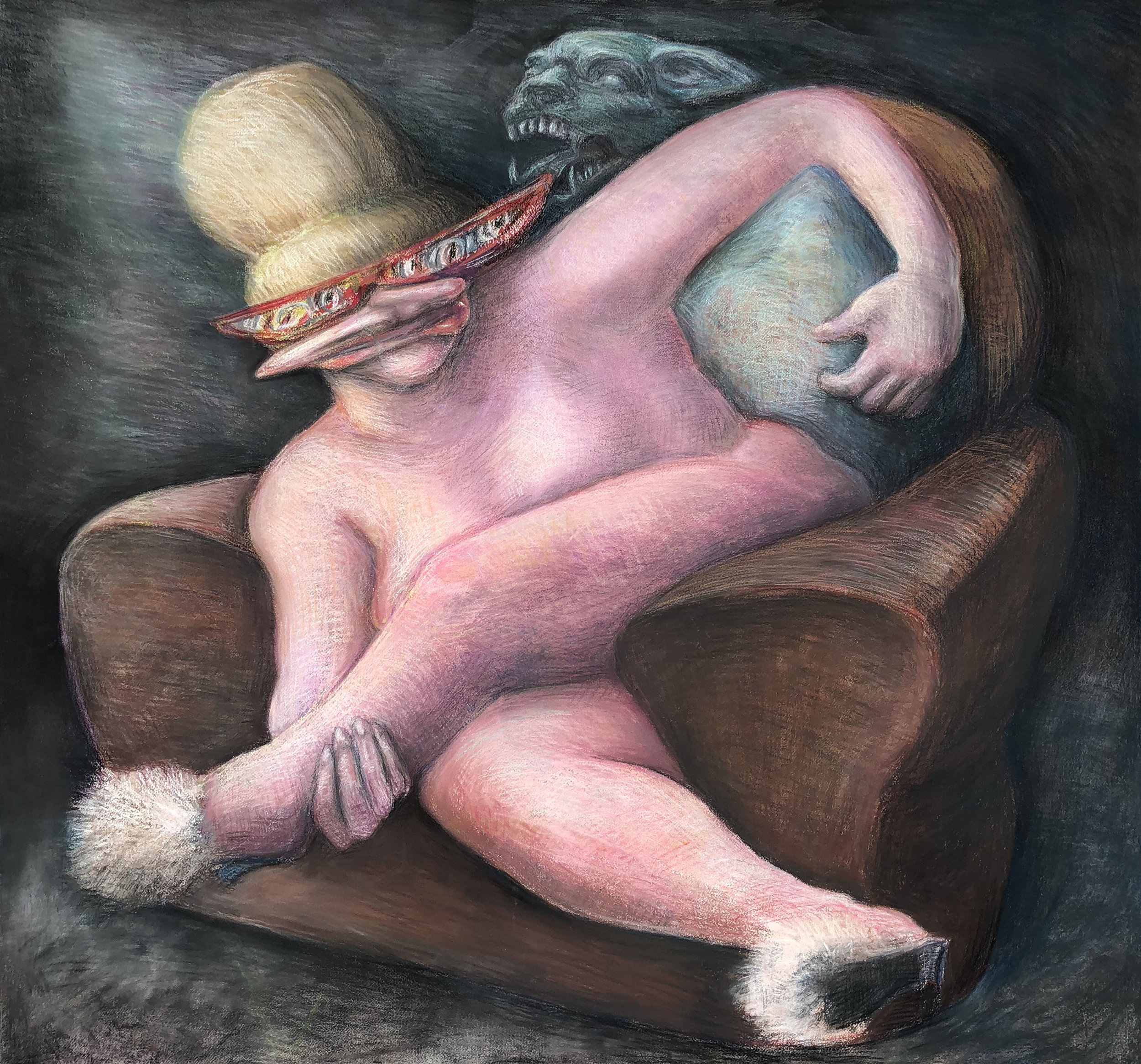 "Molly At Home, Alone" 2019 44" x 44" Mixed media on paper