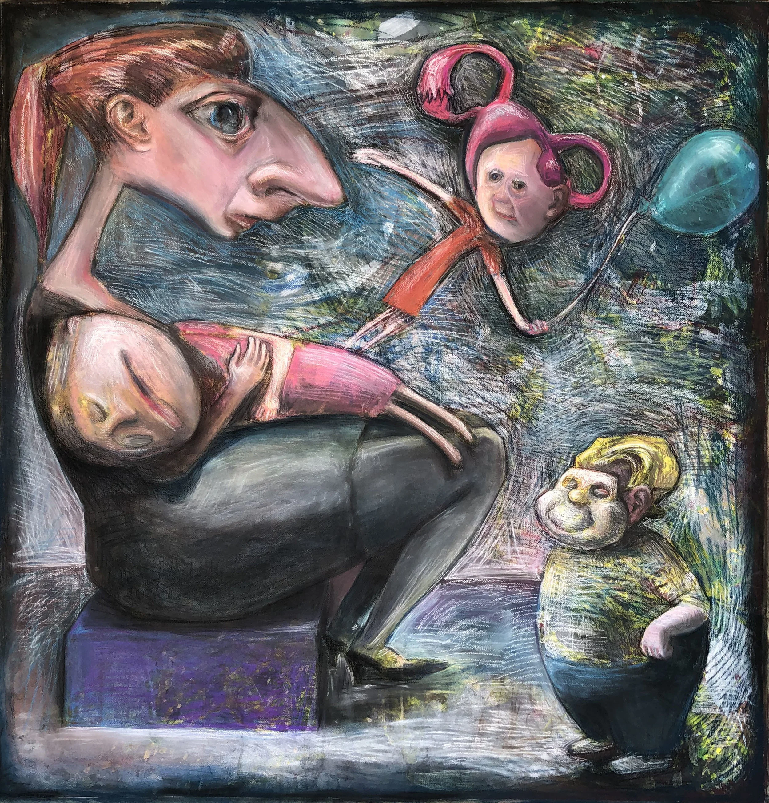 "Birthday Party" 2019 43" x 44" Mixed media on paper